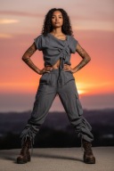 H-4 h4 black komplet delikatny material szary bojowki marszczenia s m l xl