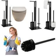 STOJAK NA PAPIER TOALETOWY UCHWYT + STOJAK NA SCZOTKĘ CZARNY WC ŁAZIENKOWY