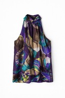 Jedwabny top halter vintage w etniczny mix wzorów Next M bombka 100% silk