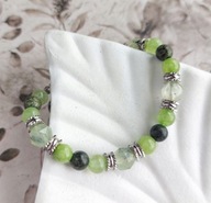 Bransoletka z zielonymi kamieniami prehnit, serpentynit, regulowana, stal