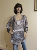 ELISA CAVALETTI zwiewna bluzka biało-brązowe wzory boho _ M