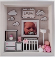 Metryczka 3D w ramce – dla dziewczynki. Prezent na urodziny / chrzciny