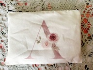 KOSMETYCZKA SASZETKA NA SZMINKI DROBNE KOSMETYKI NAPIS A KWIATY MAŁA