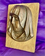 gratis u ciebie Płaskorzeźba Z miedzi Matki Boskiej na Drewnianej podstawie
