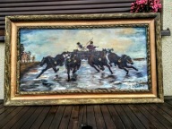 J.CHEŁMOŃSKI (1881) OBRAZ OLEJNY ' CZWÓRKA PO STEPACH ' - 106cm x 62cm