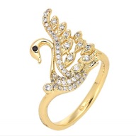 66413 Pierścionek pozłacany 18K średnica 19 mm łabędź z cyrkoniami