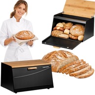 CHLEBAK DUŻY METAL BAMBUSOWY POJEMNIK NA ŻYWNOŚĆ CHLEB CZARNY Z DESKĄ