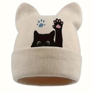 CZAPKA ZIMOWA sztuczne futro NAUSZNIKAMI AKRYL Beż anime uszka plusz