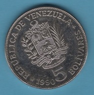 (1WE18) Wenezuela 5 boliwarów, 1990