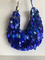 ROYAL BLUE PIĘKNA TOREBKA Z CEKINAMI DUŻA LATA 80