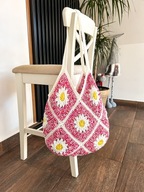 Różowa torba handmade w stokrotki