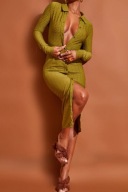 PRETTYLITTLETHING TEKSTUROWANA SUKIENKA PROSTA ZIELONA MIDI GUZIKAMI 42 XL