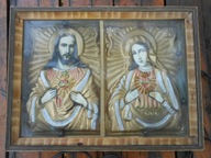 OBRAZ Z MATKĄ BOSKĄ I JEZUSEM PODŚWIETLANY PRL