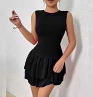 CZARNA MODNA MINI SUKIENKA ROZKLOSZOWANA SEKSOWNA S 36