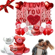 ZESTAW WALENTYNKOWY BALONY ŚCIANKA I LOVE YOU KURTYNA PŁATKI RÓŻ WALENTYNKI