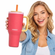 KUBEK TERMICZNY Z TELESKOPOWĄ SŁOMKĄ KAMBUKKA RIO 950 ML PINK PAAPAYA RIO