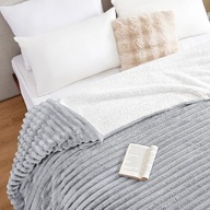 WAVVE Koc Dwustronny Jasnoszary Biały Miękki Gruby Sherpa 150x200 cm