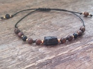 BRANSOLETKA TURMALIN CZARNY, BRONZYT, ONYKS. -RĘKODZIEŁO