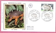Francja 1974, FDC fauna, natura, pancernik, JEDWAB