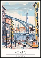 A2 KOLOROWY PLAKAT MIASTO PORTO PORTUGULIA PORTUGAL TRAMWAJ AKWARELA