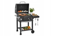Grill węglowy Activar ruszt żeliwny 57x42 cm z pokrywą termometr ogrodowy