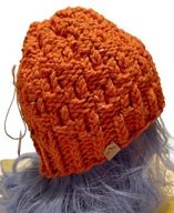 Pomarańczowa czapka z serii "Tweed", z wełną, handmade, unikat