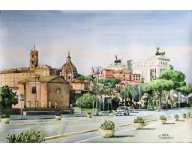 Obraz akwarela Pałac Wenecki w Rzymie Denys Tsarenko Oryginał