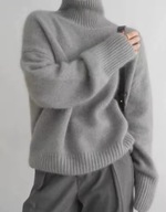 MODNY SWETER DAMSKI WEŁNIANY CIEPŁY GOLF JESIENNY ZIMOWY DŁUGI RĘKAW szary