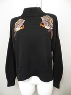 Sweter damski rozmiar S z ptakami na przodzie oversize czarny