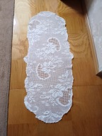 Dawny koronkowy biały bieżnik z bawełnianych nici - +/- 125cm x 50cm !