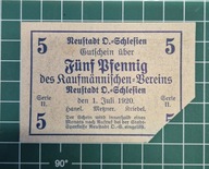 Niemcy,banknot notgeld,5 fenigów 1920,Prudnik