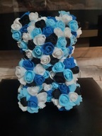 Miś niebieski z róż piankowych 25 cm rękodzieło prezent fan motoryzacji