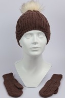Wełniany zestaw zimowy 2w1 100% wełna merino, czapka, rękawiczki, czekolada