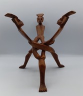 rzeźba - stojak z ludźmi - z drewna składana - 3 figurki - vinatge 31cm