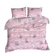 pościel bawełna lux 200x220 +2x50x60 +2x40x40 guzik B 546-1 zajączki róż