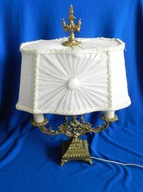 LAMPA podwójna MOSIĄDZ abażur pięknie zdobiona biura na stolik