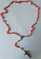 Stary różowy różaniec / naszyjnik z krzyżykiem Jezus | vintage, retro, PRL