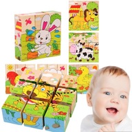 EDUKACYJNE DREWNIANE KLOCKI UKŁADANKA FARMA KLOCKI MONTESSORI DLA DZIECI