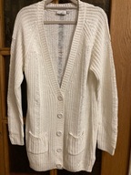 SWETER BIAŁY NEW LOOK XL AŻUR ROZPINANY KIESZENIE