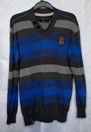 SWETER MĘSKI SZARO-NIEBIESKIE PASY XL-XXL