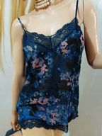 CIEMNO-GRANATOWY SZYFONOWY TOP Z CZARNĄ KORONKĄ VINTAGE GOTHIC S/M