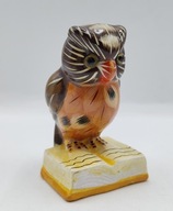 Sowa sówka z ceramiki - modrą sowa na książce - kolekcjonerska 7,5 cm