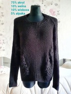 SWETER PRĄŻKOWANY ALPAKA WEŁNA WEŁNY WEŁNIANY ZIMA ciepły gruby na zime