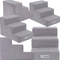 SCHODKI DLA PSA I KOTA WELSTI 30 CM – 3 STOPNIE, SZTRUKS TAPICERSKI, SZARE