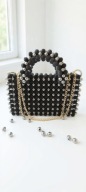damska czarna torebka balans z koralików handmade - unikat nowy