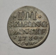 Dania - 4 skillingi - 1730r. - Ag (2,15g/21mm). Ag 20