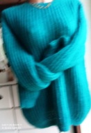 Sweter 50 ręcznie robiony morski moher 120cm pachy