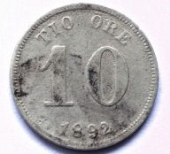 SZWECJA 10 ORE 1892 / srebro
