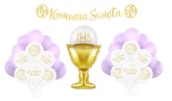Zestaw balonów liliowe Komunię świętą Hostia Balony Komunijne Dziewczynka