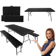 ZESTAW SKŁADANY CATERINGOWY BANKIETOWY DO OGRODU STÓŁ + 2X ŁAWKA WALIZKA